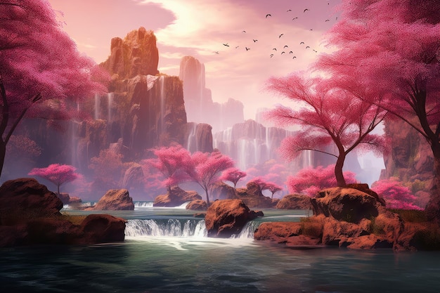 Oriental landscape river Generate Ai