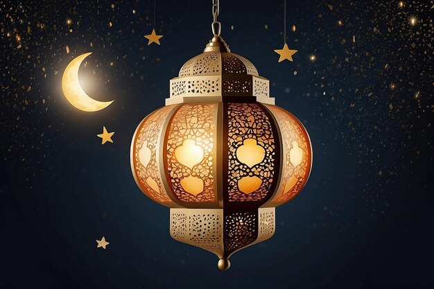 달과 별을 가진 동양 빛의 등불 아랍어 장식 라마단