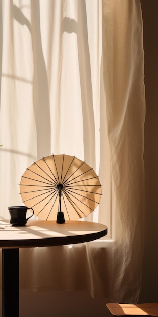 Photo oriental minimalism lightfilled umbrella on table with dutch tradition and cottagecore vibes