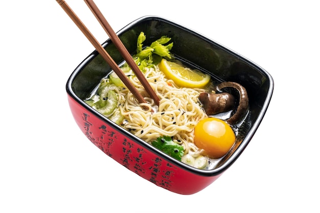 oriental noodle soup in a traditional bowl