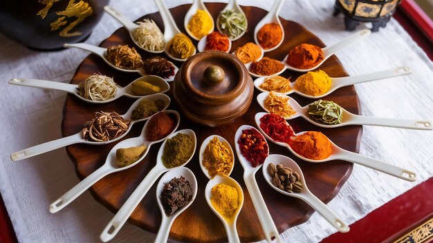 Oriental spices on tea spoons