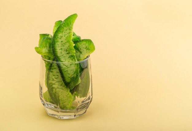 Oriental sweets candied pomelo in a glass.