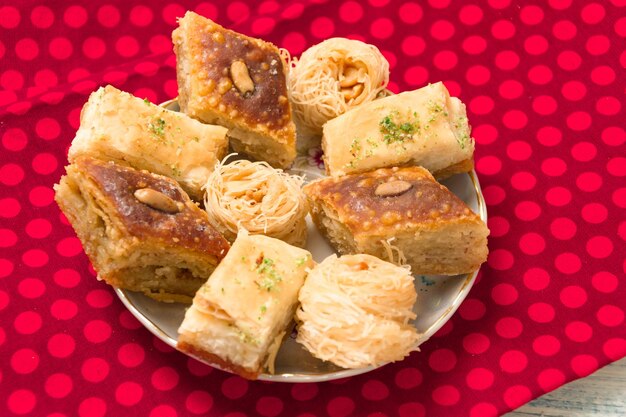 Oriental sweets on a dark red background