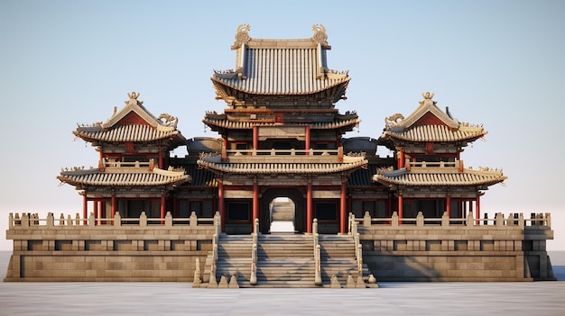 Традиционная восточная архитектура концептуальная иллюстрация китайский или японский храм утром пейзажный вид