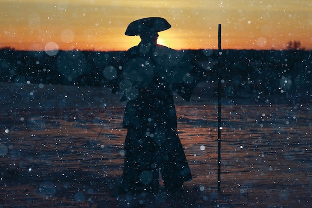 oriental warrior winter sunset