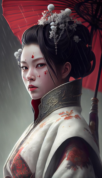Oriental woman geisha closeup fictional character Ai based