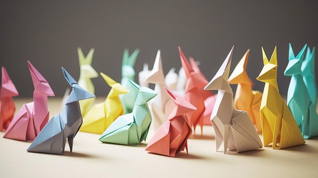 Foto arte degli animali in origami a colori vivaci