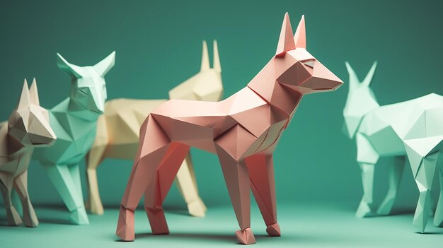 Foto arte degli animali in origami a colori vivaci