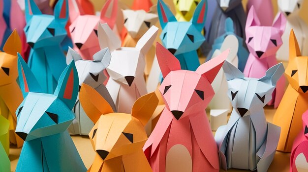 Foto arte degli animali in origami a colori vivaci