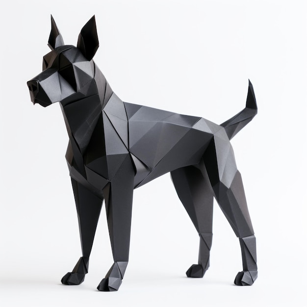 Origami Black Dog Sculpture Precisionist Lines And Photorealistic Composition