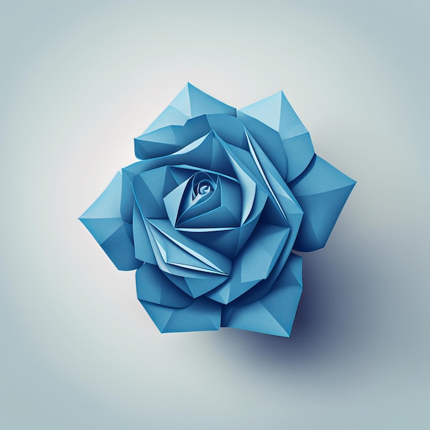 Foto fiore di rosa blu di origami fiore di fiore artigianale di carta carta fatta a mano colorata rosa su sfondo blu elemento di design