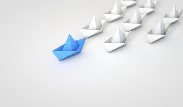 Origami boats leadship concept 3D Rendering