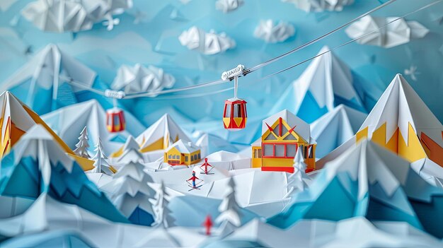 Origami Chamonix Winter Sports Scene