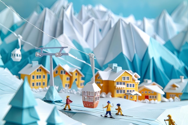 Origami Chamonix Winter Sports Scene