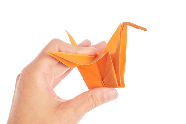 Gru origami su sfondo bianco