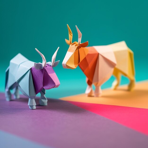 Foto disegno di origami a forma colorata