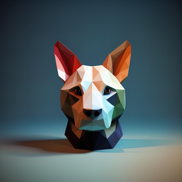 グレーの背景にオリガミの犬の頭 3Dイラスト オリガミの犬の頭 3Dイラスト