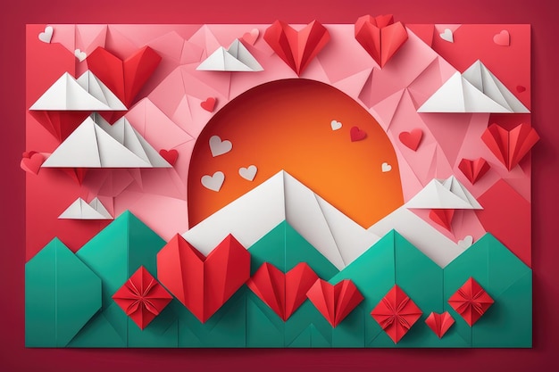 Origami Elegance Valentines Day Greeting Card in Happy Style