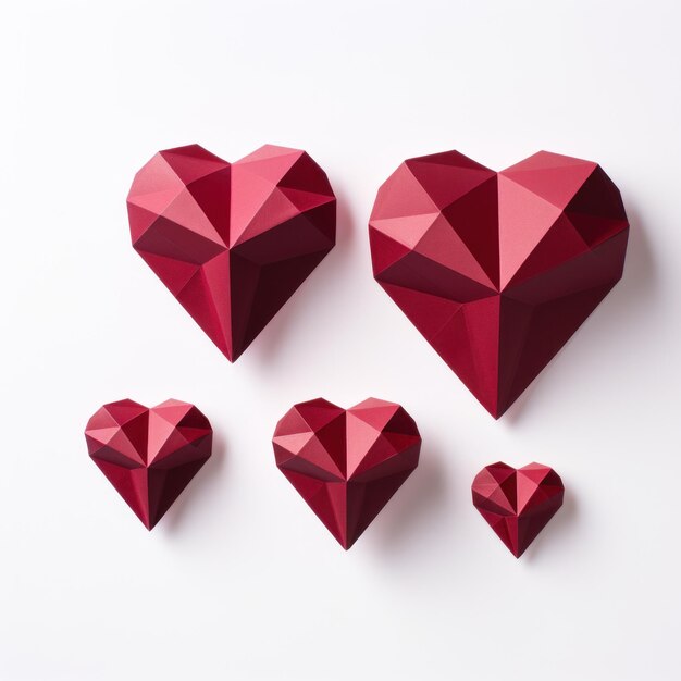 Origami Heart Shapes on Plain Background AI Generated