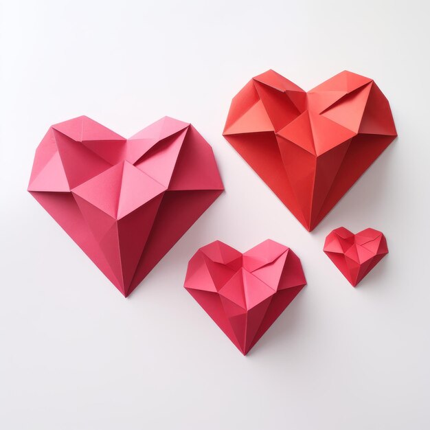 Origami Heart Shapes on Plain Background AI Generated