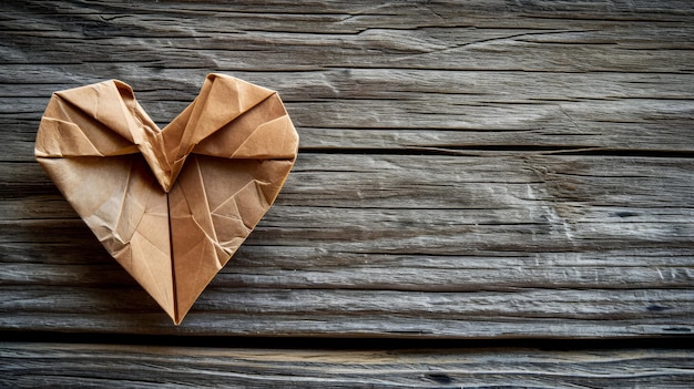 Origami Heart on Wooden Surface