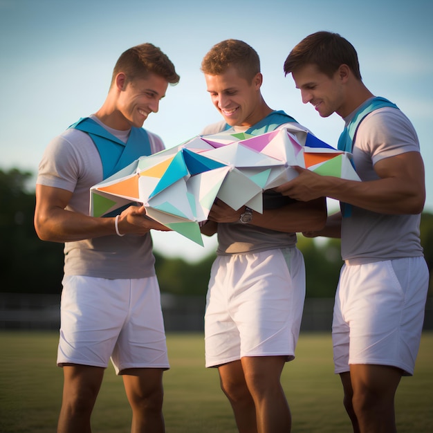 Foto origami di atleti gay sexy innamorati che si baciano