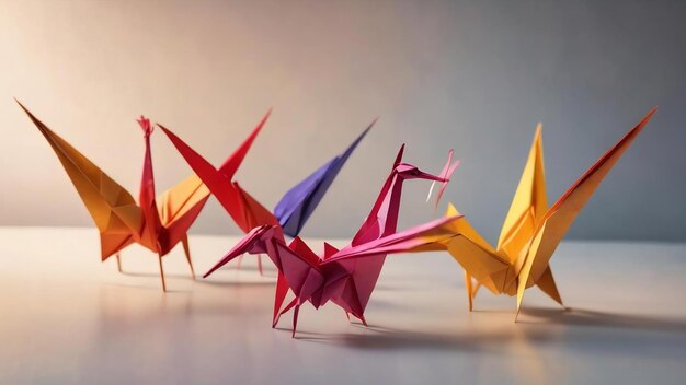 Foto origami-kranen op een lichte achtergrond