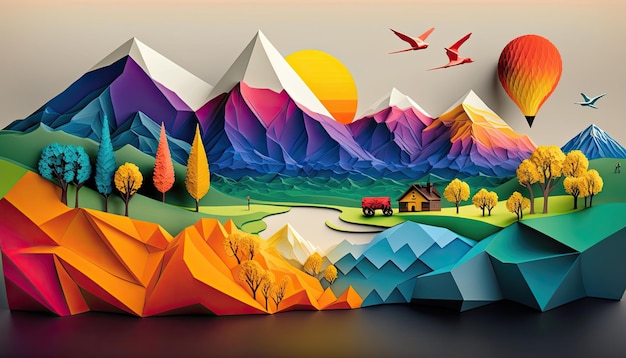 Origami landscape colorful Made by AIArtificial intelligence