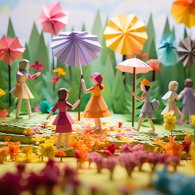 Origami Meadow Delight Children en Rainbow in een Paper Wonderland