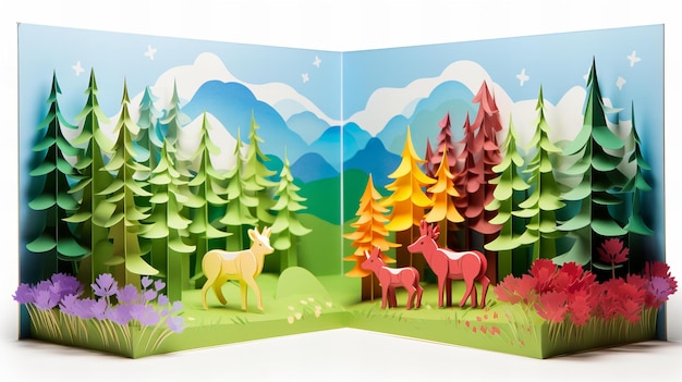 Origami Meadow Delight Children and Rainbow in a Paper Wonderland