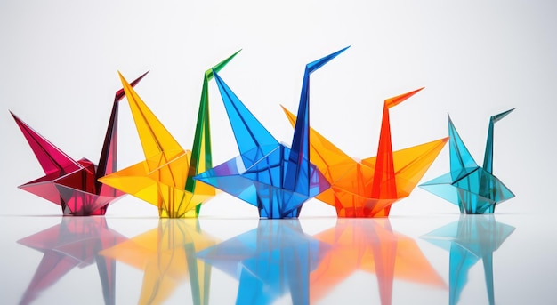 Foto uccelli di carta o vetro origami collezione di uccelli origami colorati