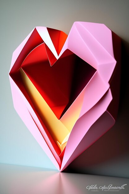 Origami paper heart folded paper sculpture 3d art love valentine's day