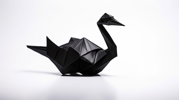 Origami paper rare event black swan on white background with Generative AI Technology