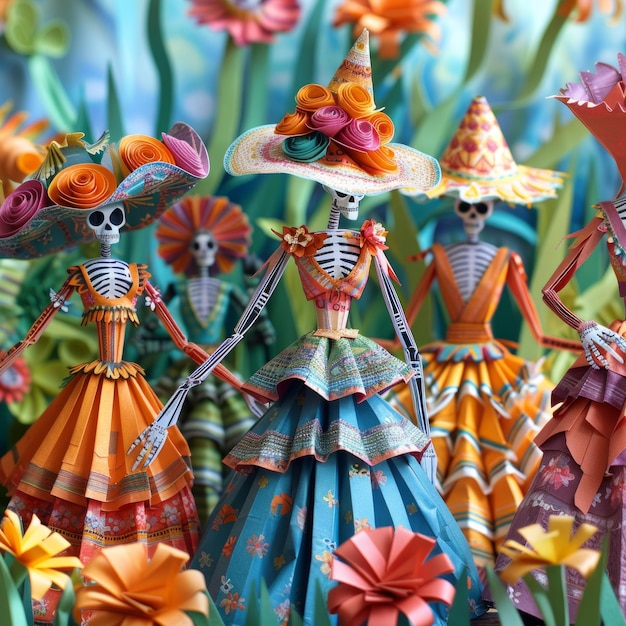 Origami Paper Town Handcrafted Catrinas for Da de los Muertos Essence