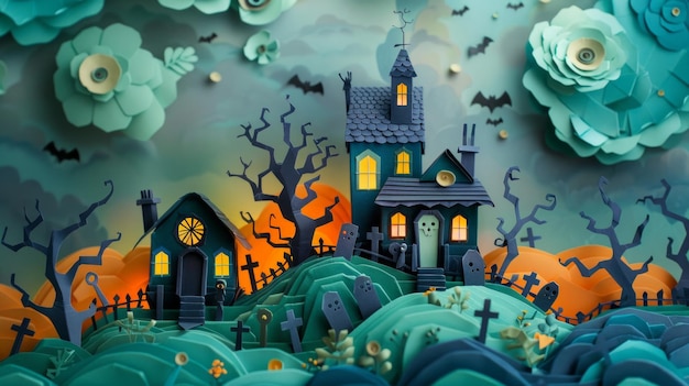 Оригами Бумажный город Дом с привидениями на холме