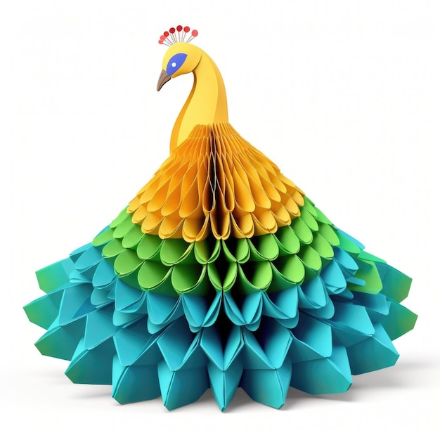 Origami Peacock isolated on white background