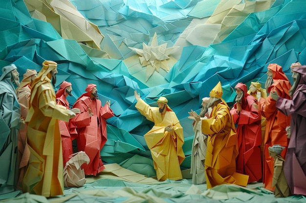 Photo origami pilate presenting jesus to crowd scene