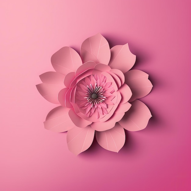 Origami pink flower Paper craft flower blossom Colorful handmade paper flower on pink background Design element