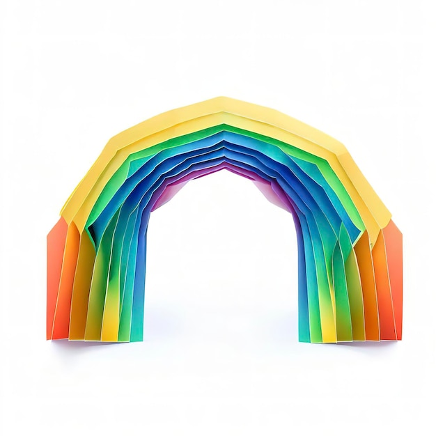 Радужная арка оригами на белом фоне