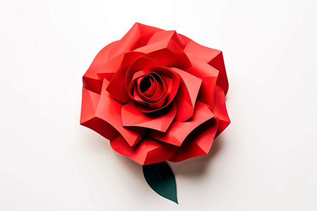 白い背景に分離された折り紙の赤いバラ