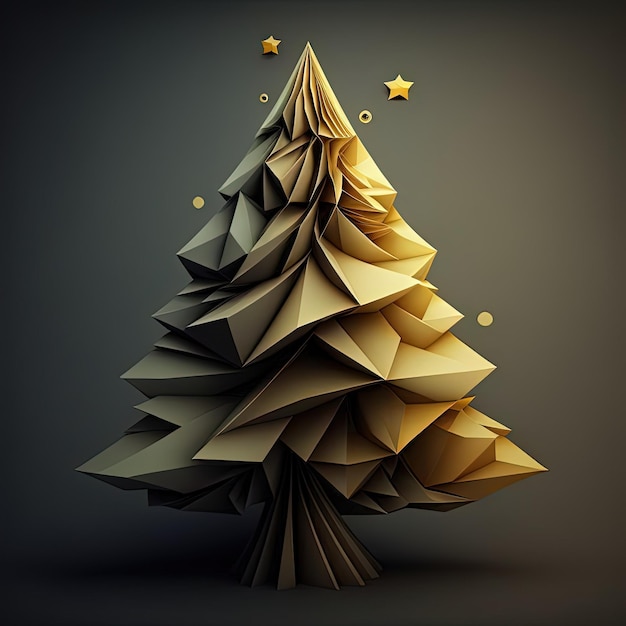 Origami style stylized Christmas tree multidimensional paper cut craft