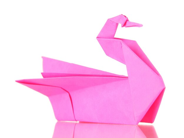 Origami swan isolated on white