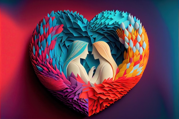 Origami valentine day background happy couple colorful paper\
cut craft 3d paper style neural network generated art digitally\
generated image not based on any actual scene or pattern