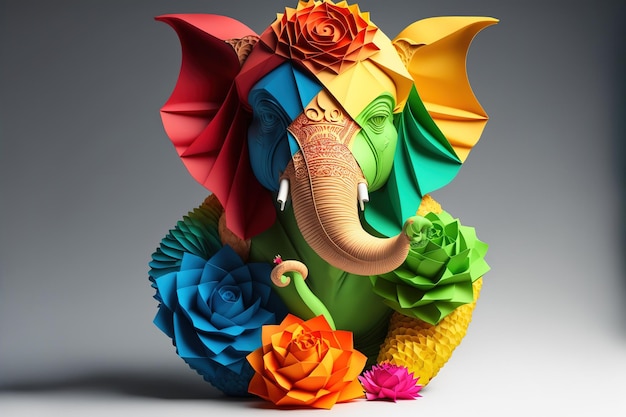 Origami van Indische God Ganesh in kleurrijke bloemenambacht