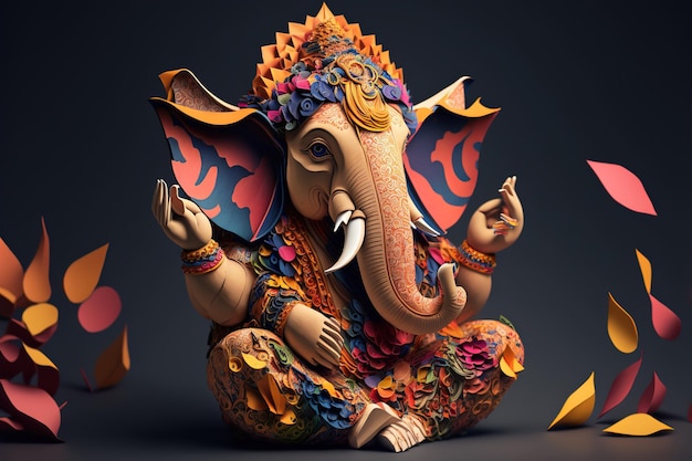 Origami van Indische God Ganesh in kleurrijke bloemenambacht