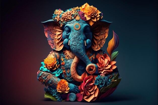 Origami van Indische God Ganesh in kleurrijke bloemenambacht