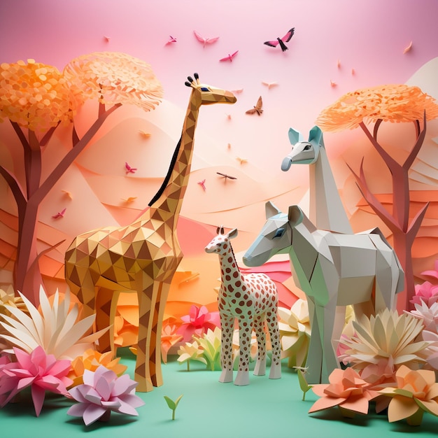 Origami Zoo on Pastel Background