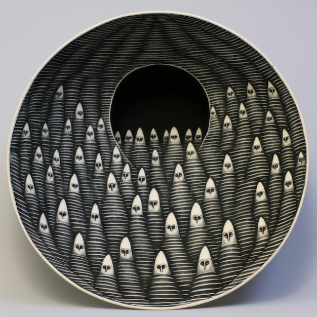 Original Ceramic Bowl With Op Art Ghosts Edward Gorey Inspired