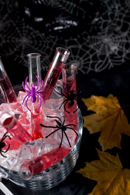 Original cocktail in a glass tube for Halloween party