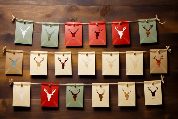 Photo original envelopes made of craft paper with the image of a deer's head for the advent calendar